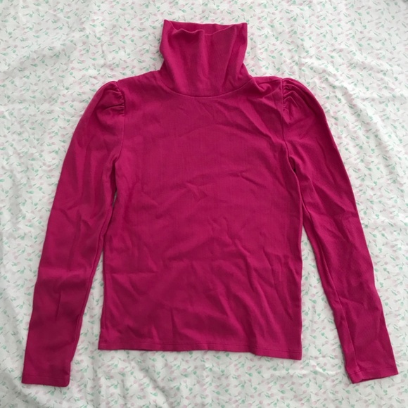 NWOT GAP Cotton Turtleneck Ruched Shoulder Girls XXL Women's S/M Hot Pink - Picture 6 of 6